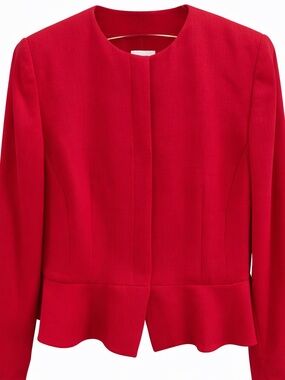 Armani Collezioni Red Wool Blazer Peplum Jacket Italy Size 12 Designer